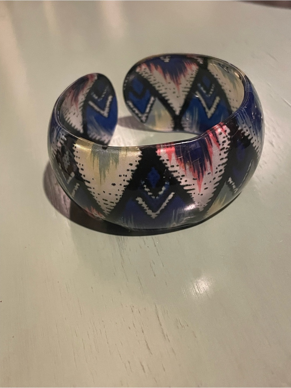 Retrofit Blue and White Patterned Cuff Bracelet